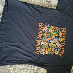 Black Graphic Tee "Grow Freely Bloom Wildly" with Colorful Floral Print